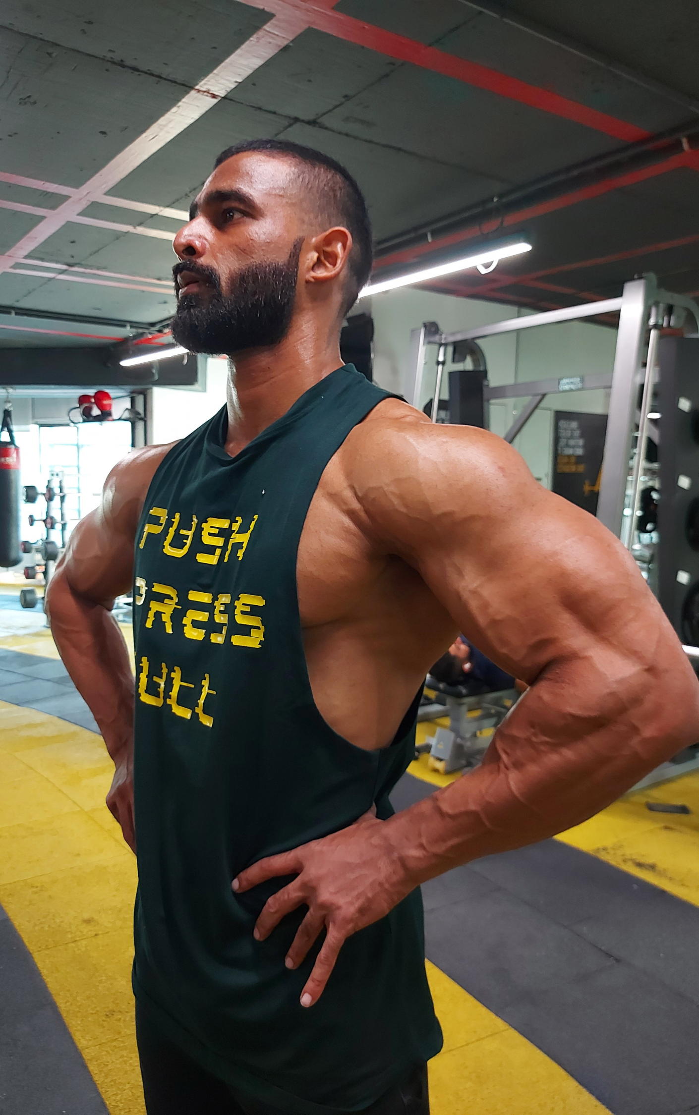 Push Press Pull Forest Green Tank