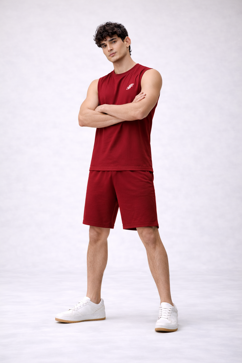 TerryFlex Essentials Sleeveless Gym Tee – Crimson | Free Shorts Limited Offer