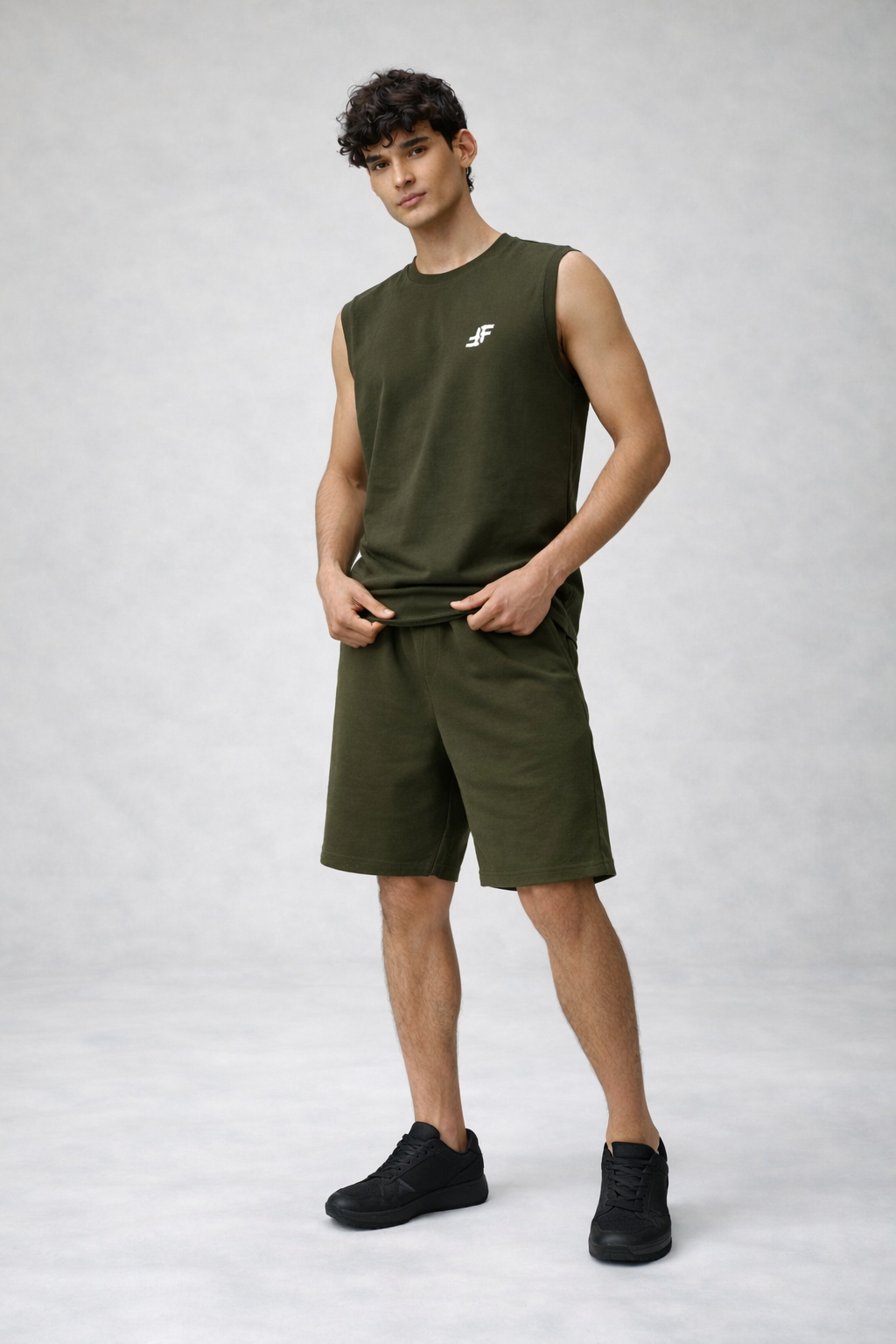 TerryFlex Essentails Sleeveless Tee Swamp Green Coord Set
