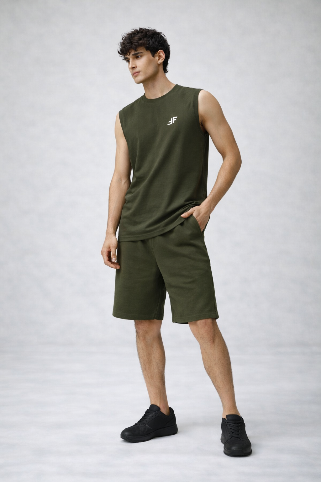 TerryFlex Essentails Sleeveless Tee Swamp Green Coord Set